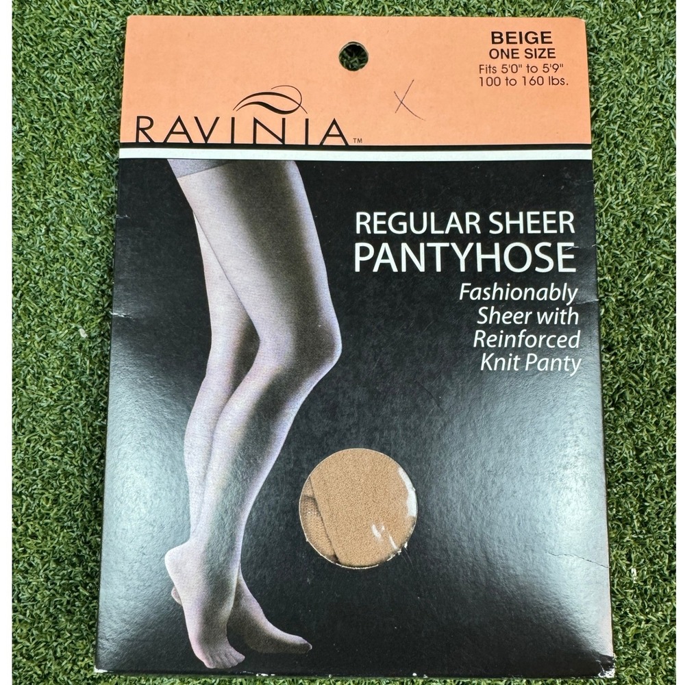 Ravinia Sheer‎ Pantyhose Beige One Size Reinforced Knit Panty Hosiery NIP